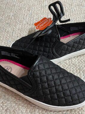 NEW Tags Little Girl's Size 1 Black Metallic Glitter Sparkle Slip On Shoes